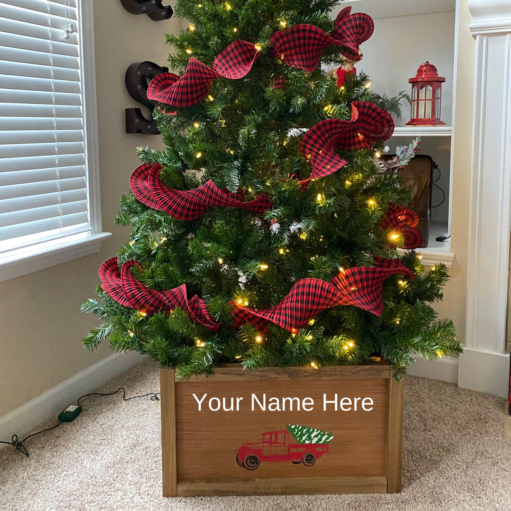 Folding wood christmas tree box stand. wood tree skirt Personalized Wood Christmas Tree Collar Box Collapsible Red | Etsy
