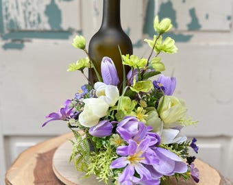 White Daisy Wine Bottle Bouquet, Summer Arrangement for Candle Hostess Gift, Housewarming Gift, Bridal Shower Decor, Mother’s Day Gift,
