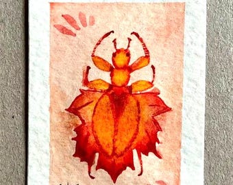 Maple leaf bug original watercolour ACEO card