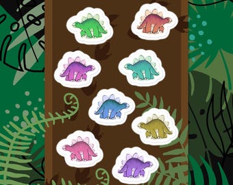 Rainbow Stegosaurs Sticker Sheet - 8 Stickers