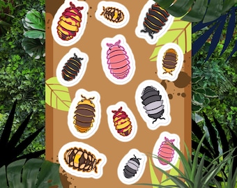 Isopod Sticker Sheet – 12 Hand-Drawn Bug Designs, Glossy Vinyl Decals