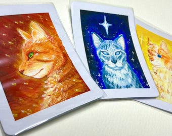 Warrior cats collectible art cards - original gouache mini paintings, bookmarks, decor