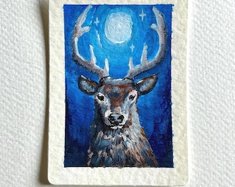Deer ACEO Original Painting - Miniature Acrylic Artwork
