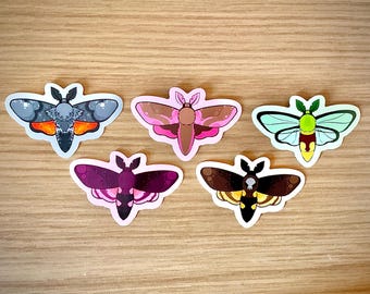 Hawkmoth Stickers - hand drawn gloss bug stickers