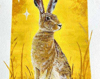 Harvest Hare - Original Art Print by Avery Healing, cottagecore woodland animal decor