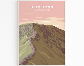 Helvellyn a través de Striding Edge Sunset, The Lake District - Imprimir póster