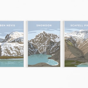 Three Peaks Challenge Mountains, Ben Nevis, Scafell Pike & Snowdon - Prints Posters