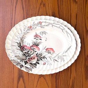 Clarice Cliff Harvest Serving Platters, Autumn Floral Dinnerware, Original 1940s Vintage Transferware Made in England, A.J. Wilkinson Ltd.