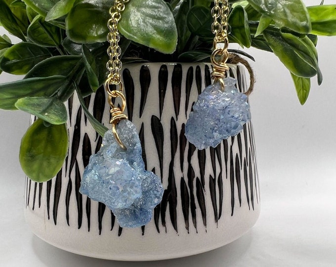 Blue Druzy Crystal Necklace