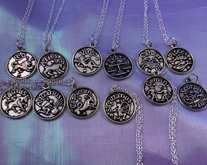 Assorted Silver Plated Zodiac Necklace (2-Sided)