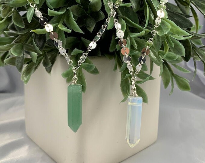 Green Aventurine or Opalite Crystal Point Necklace