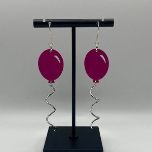 Pink Balloon Dangle Earrings, Balloon, Earrings, Dangle Earrings, Silver, Handmade, Jewelry, Handmade Jewelry, Gift, Present, Birthday, Cute