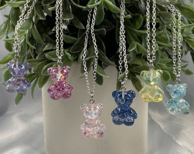 Teddy Bear Glitter Necklaces