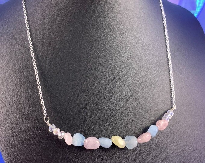 Morganite Stone Silver Chain Necklace