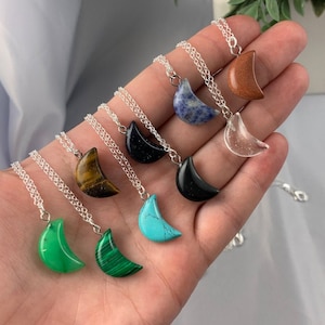 Crystal Moon Silver Necklace, Crystal Necklace, Moon Necklace, Crystal Moon, Moon Jewelry, Crystal Jewelry,Necklaces under 20,Crystal Quartz
