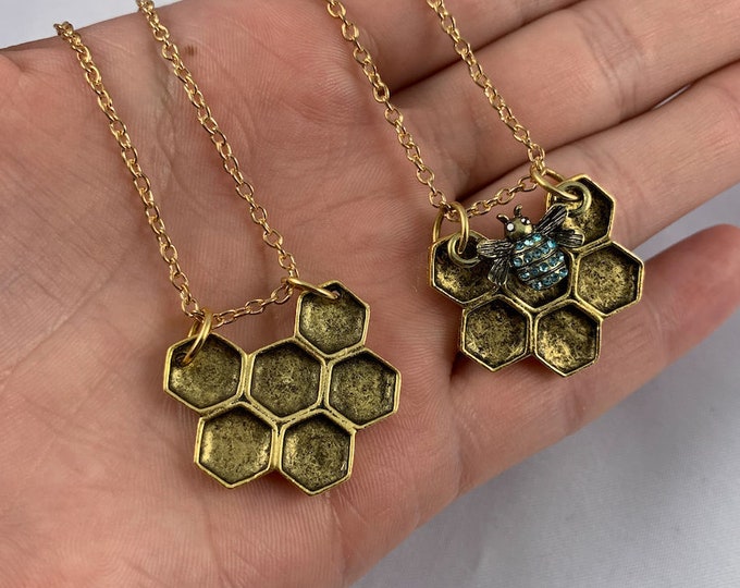 Honeycomb & Bee Gold Necklace