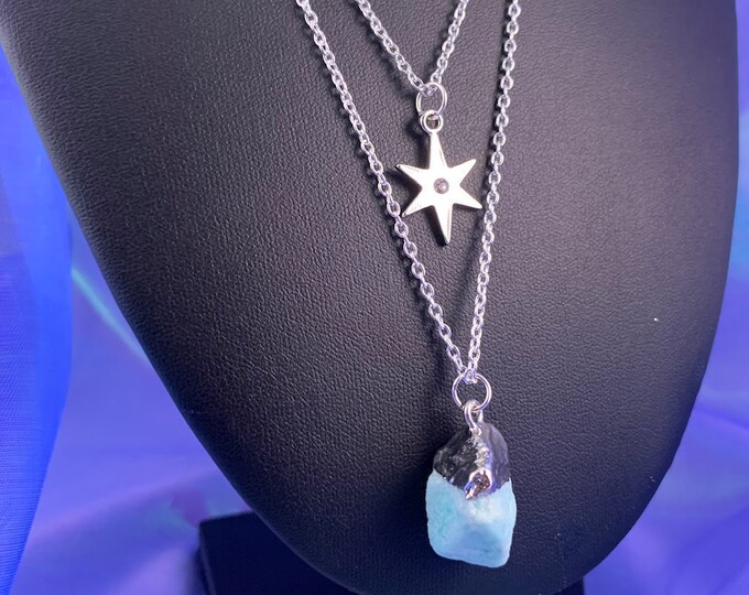 Raw Amazonite Stone & Star Layered Necklace