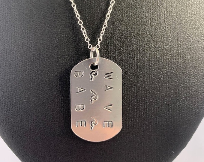 WAVE BABE Dog Tag Monogram Silver Necklace