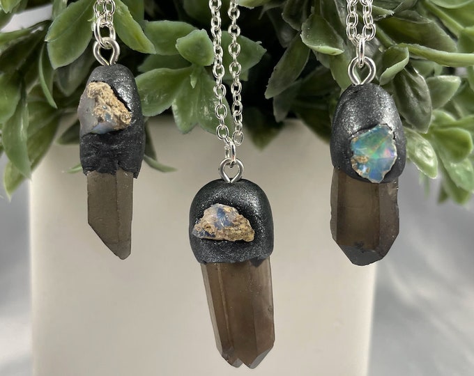 Smokey Quartz & Welo Opal Crystal Necklace