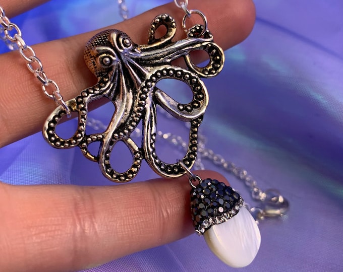 Octopus Pendant with White Shell Dangle Necklace