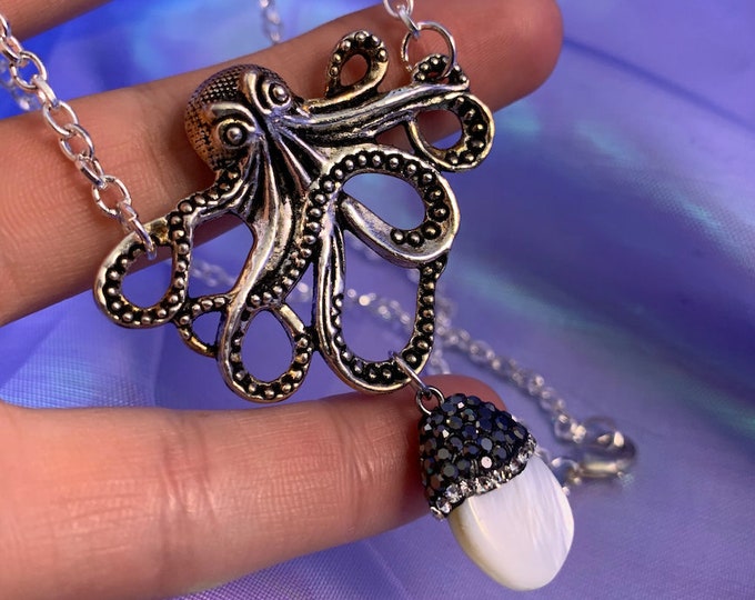 Octopus Pendant with White Shell Dangle Necklace