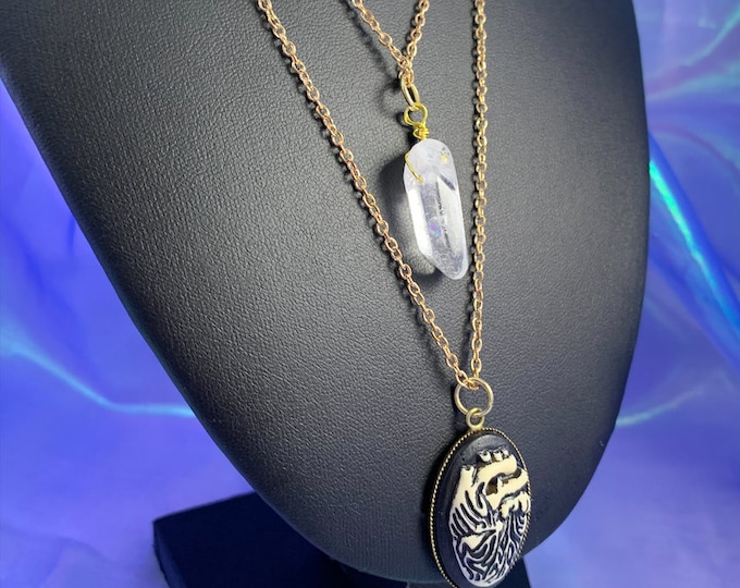 Crystal Quartz & Anatomical Heart Pendant Multi-Strand Necklace