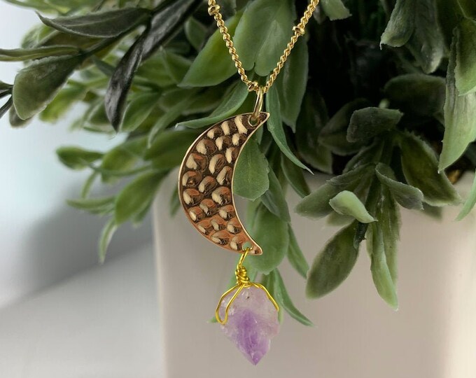 Amethyst Crystal & Gold Moon Necklace