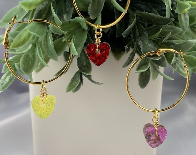 Glitter Heart Gold Hoop Earrings