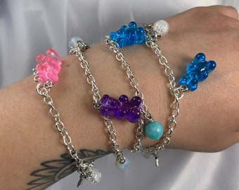 Gummy Bear Silver Charm Bracelet, Crystal Bracelet, Crystal, Gummy Bear, Bracelets under 25, Gifts for her, Presents for her, Charm Bracelet