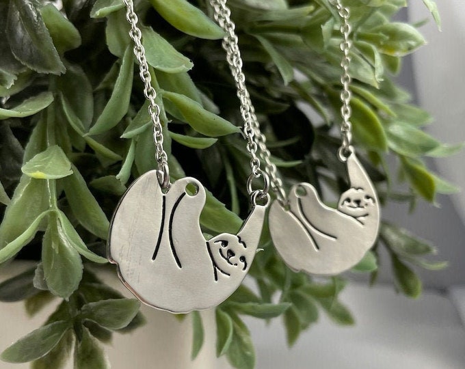 Hanging Sloth Silver Necklace