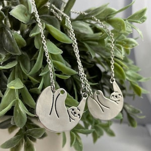 Hanging Sloth Silver Necklace, Layering Necklace, Sloth Necklace, Sloth Jewelry, Sloth, Sloth Accessories, Silver Necklace, Handmade Jewelry