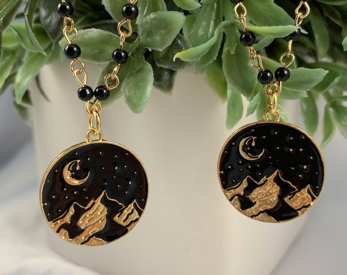 Moon & Mountains Gold Pendant Necklace