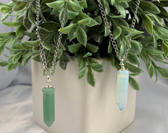 Green Aventurine or Opalite Crystal Point Necklace