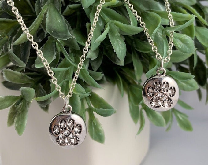 Paw Print Rhinestone Pendant Necklace