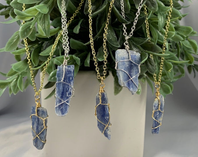 Blue Kyanite Blade Crystal Necklace