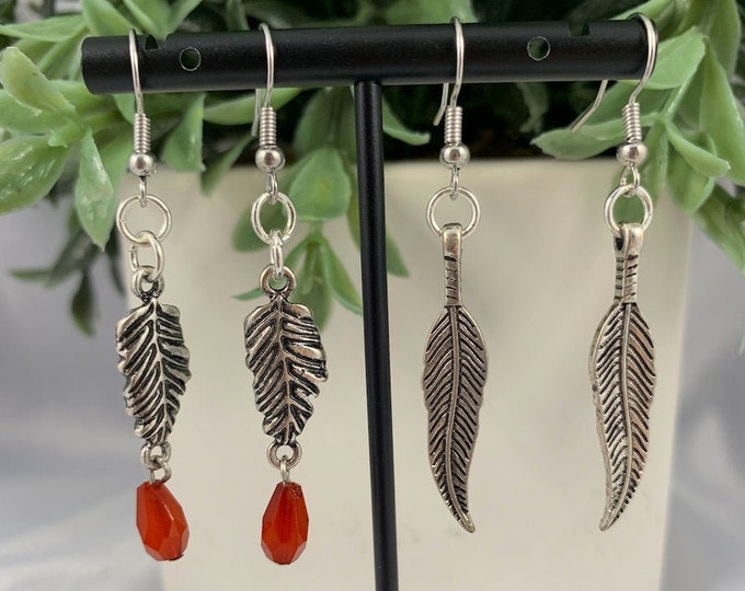 Silver Feather Dangle Earrings