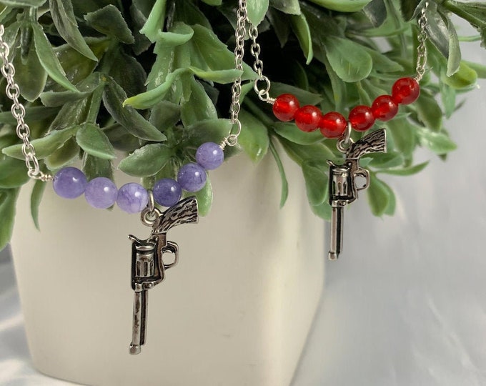 Red Jade or Purple Jasper Crystal Gun Necklace