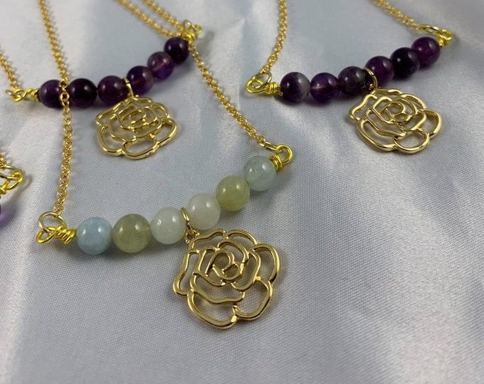 Gold Rose Assorted Stone Necklace