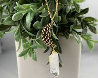 Bergkristall & Gold Mond Halskette, Bergkristall Halskette, Layering Halskette, Mond Halskette, Mond Schmuck, Kristall Halskette, Kristall Schmuck