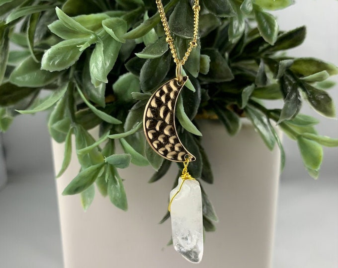 Clear Quartz & Gold Moon Necklace