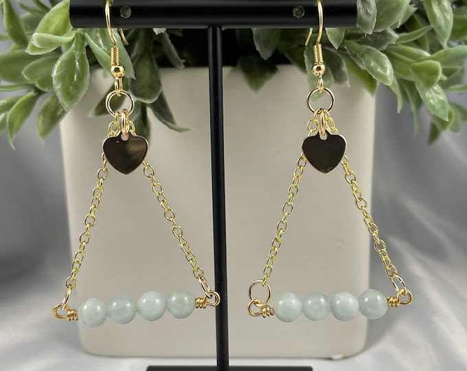 Aquamarine Crystal Heart Dangle Earrings