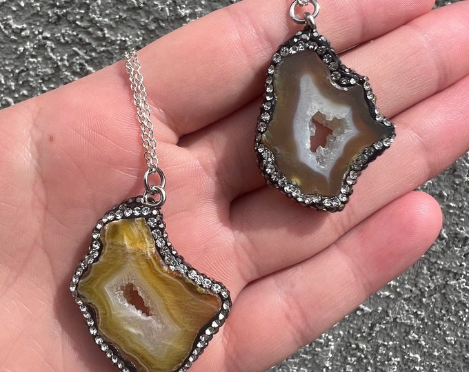 Druzy Agate Rhinestone Adjustable Necklaces