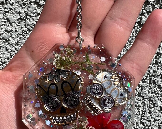 Skulls and Flowers Resin Keychain / Purse Charm