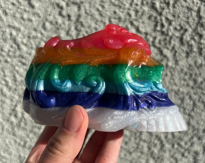 Rainbow Resin Skull Pen Holder