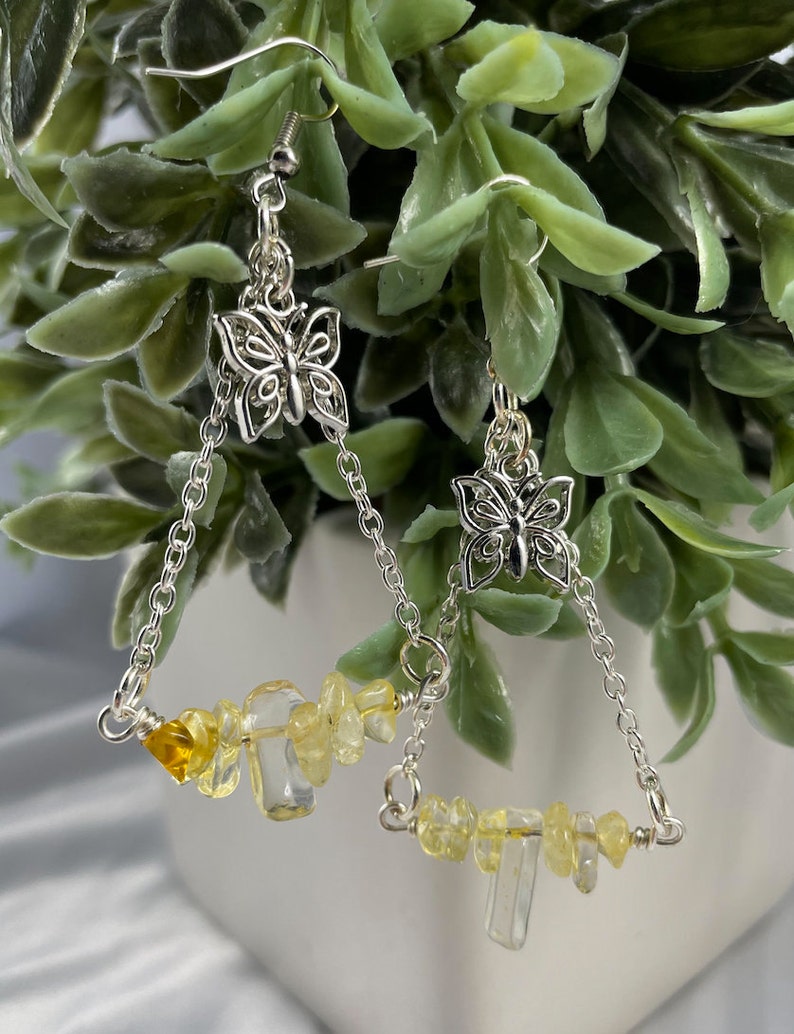 Citrine Crystal Butterfly Dangle Earrings Citrine Citrine Earrings Crystal Earrings Crystal Jewelry,Butterfly Jewelry,Butterfly Earrings
