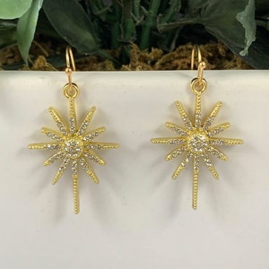 Rhinestone Gold Star Dangle Earrings, Star Earrings, Gold Earrings, Crystal Earrings, Handmade Jewelry, Gifts for her, Earrings, Star, Charm