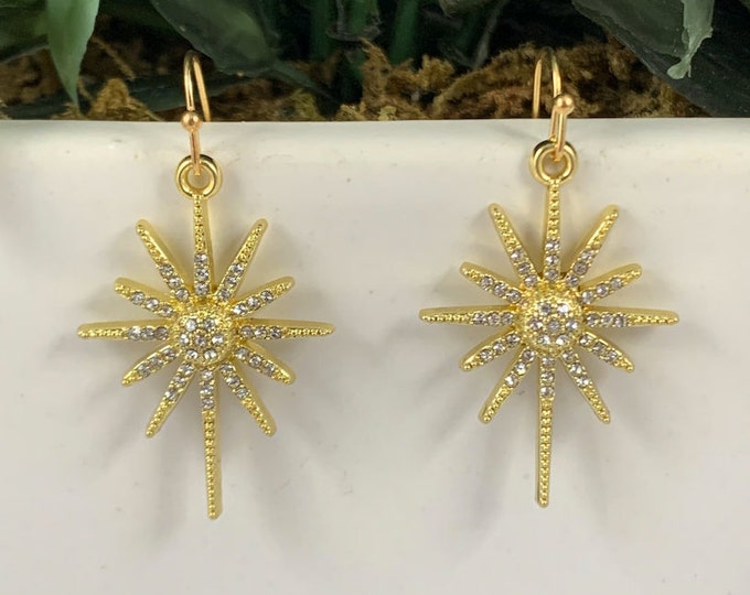 Rhinestone Gold Star Dangle Earrings