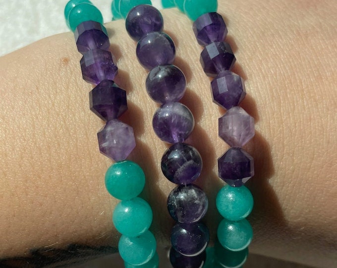 Blue Agate & Amethyst Sterling Silver Bracelet