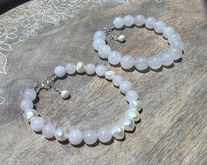 Rose Quartz & Freshwater Pearl Sterling Silver Bracelet