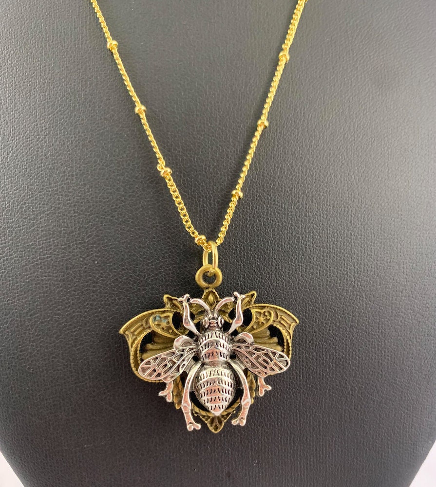 Gold & Silver Bee Pendant Necklace